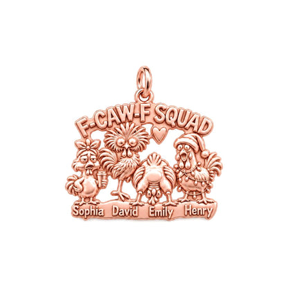 F-CAW-F Squad Chicken Charm Bracelet – Personalized Mom Gift – rose gold 3 cm charm, front view