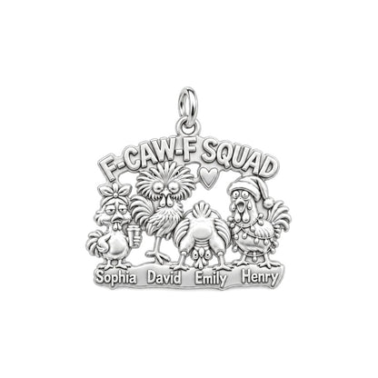 F-CAW-F Squad Chicken Charm Bracelet – Personalized Mom Gift – silver plated 3 cm charm, front view
