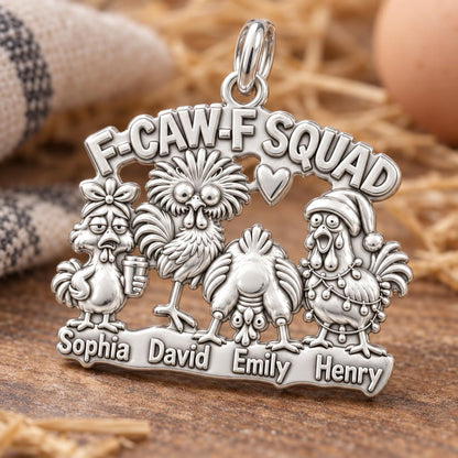 F-CAW-F Squad Chicken Charm Bracelet – Personalized Mom Gift – macro detail of the charm