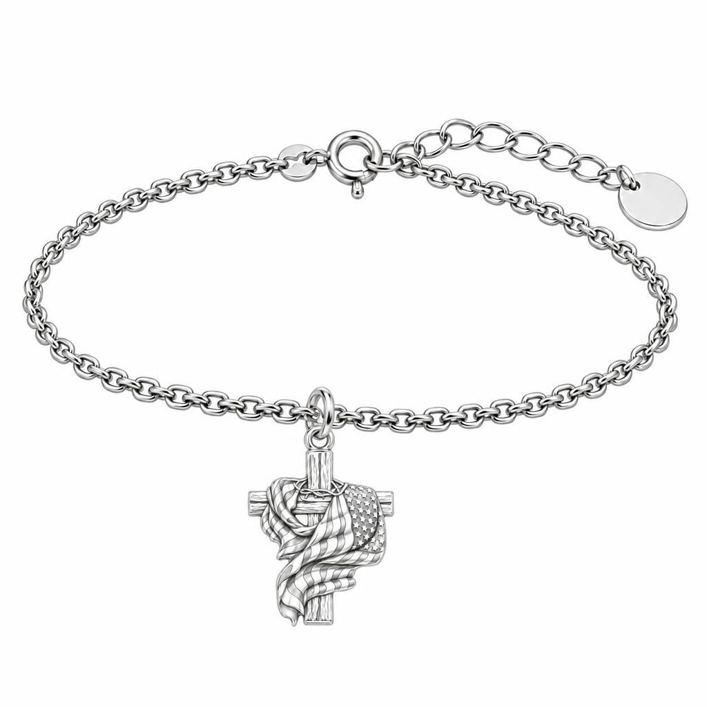 Faith and Freedom Cross Charm Bracelet Set – silver, front view