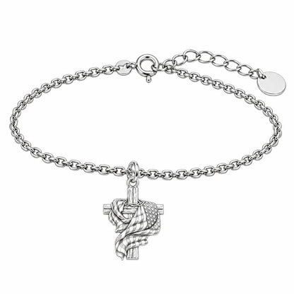 Faith and Freedom Cross Charm Bracelet Set – silver, front view