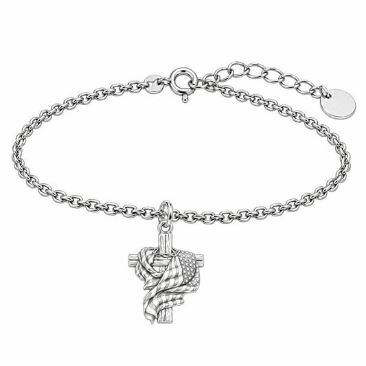Faith and Freedom Cross Charm Bracelet Set – silver, front view