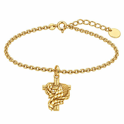 Faith and Freedom Cross Charm Bracelet Set – 18K gold, front view