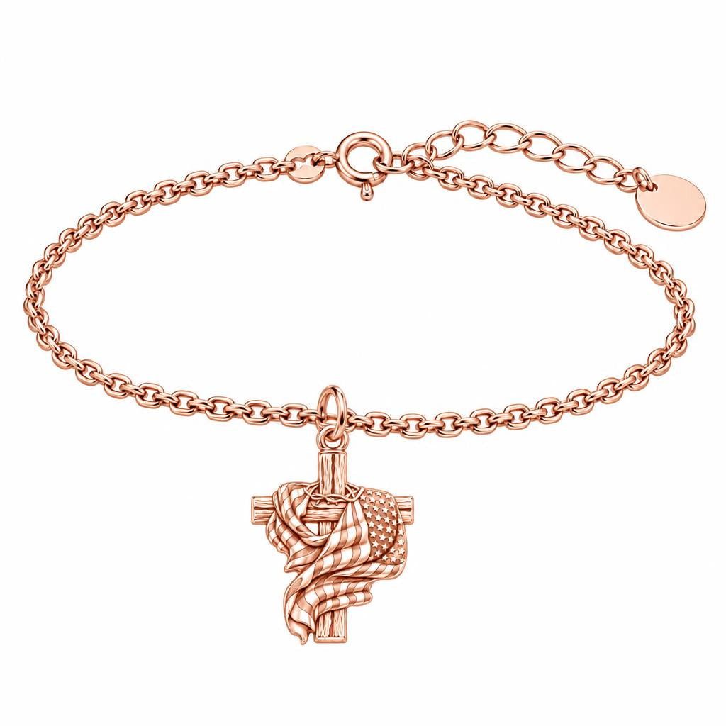 Faith and Freedom Cross Charm Bracelet Set – rose gold, front view