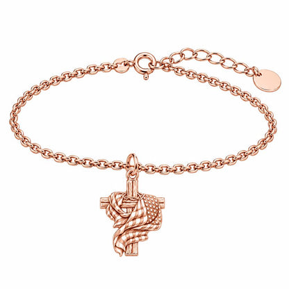 Faith and Freedom Cross Charm Bracelet Set – rose gold, front view