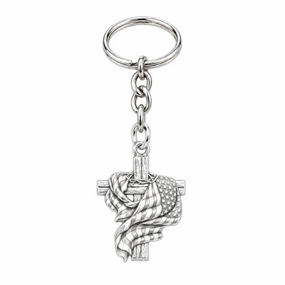 Faith and Freedom Cross Charm Keychain – silver, front view