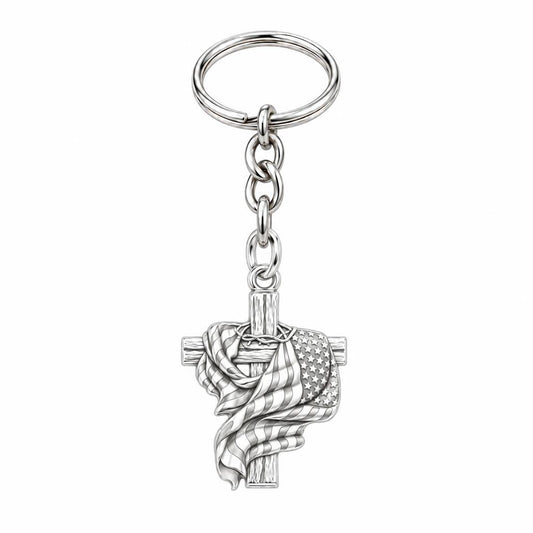 Faith and Freedom Cross Charm Keychain – silver, front view