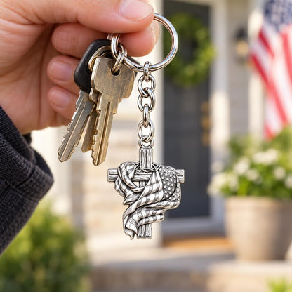 Faith and Freedom Cross Charm Keychain – worn / in use
