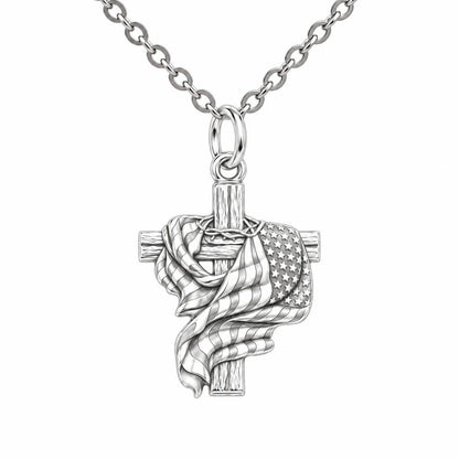Faith and Freedom Cross Charm Necklace Set – silver, front view