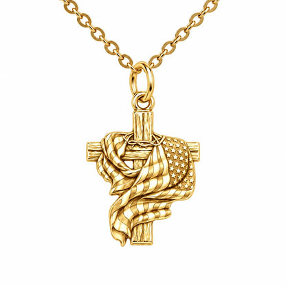 Faith and Freedom Cross Charm Necklace Set – 18K gold, front view
