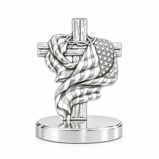 Faith and Freedom Cross Keepsake Plaque – silver, front view