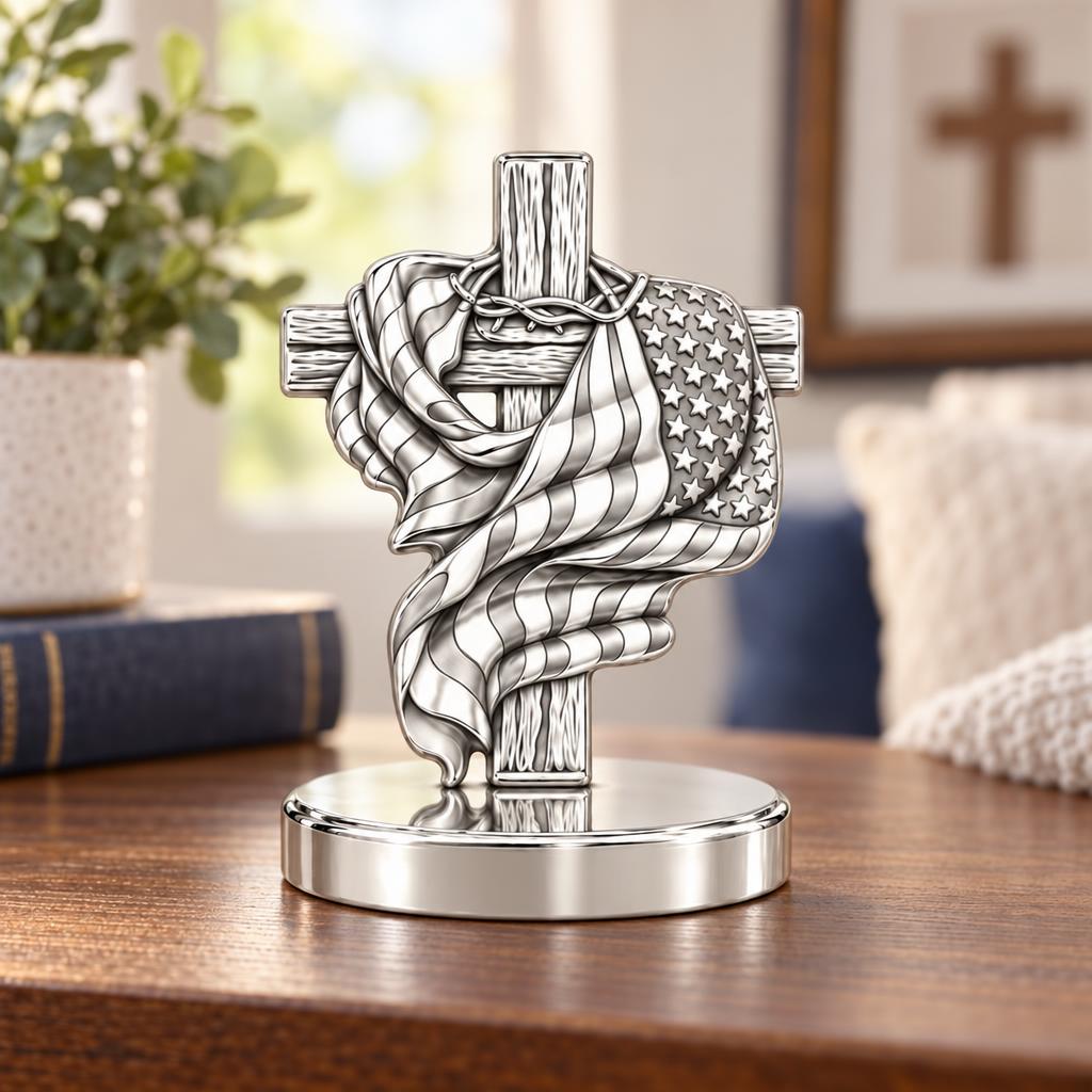 Faith and Freedom Cross Keepsake Plaque – worn / in use