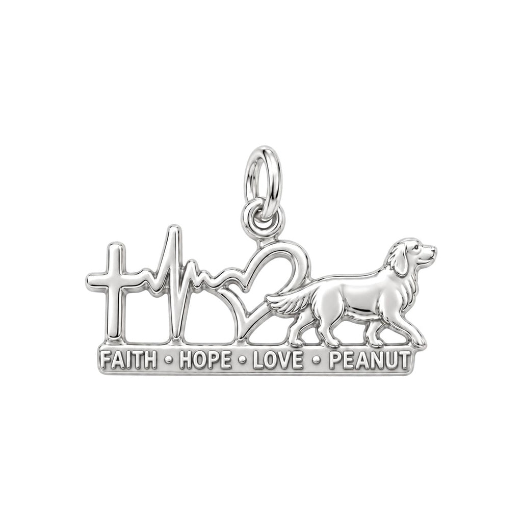 Faith Hope Love Heartbeat Charm Bracelet – Personalized Dog Mom Gift – silver plated 3 cm charm, front view