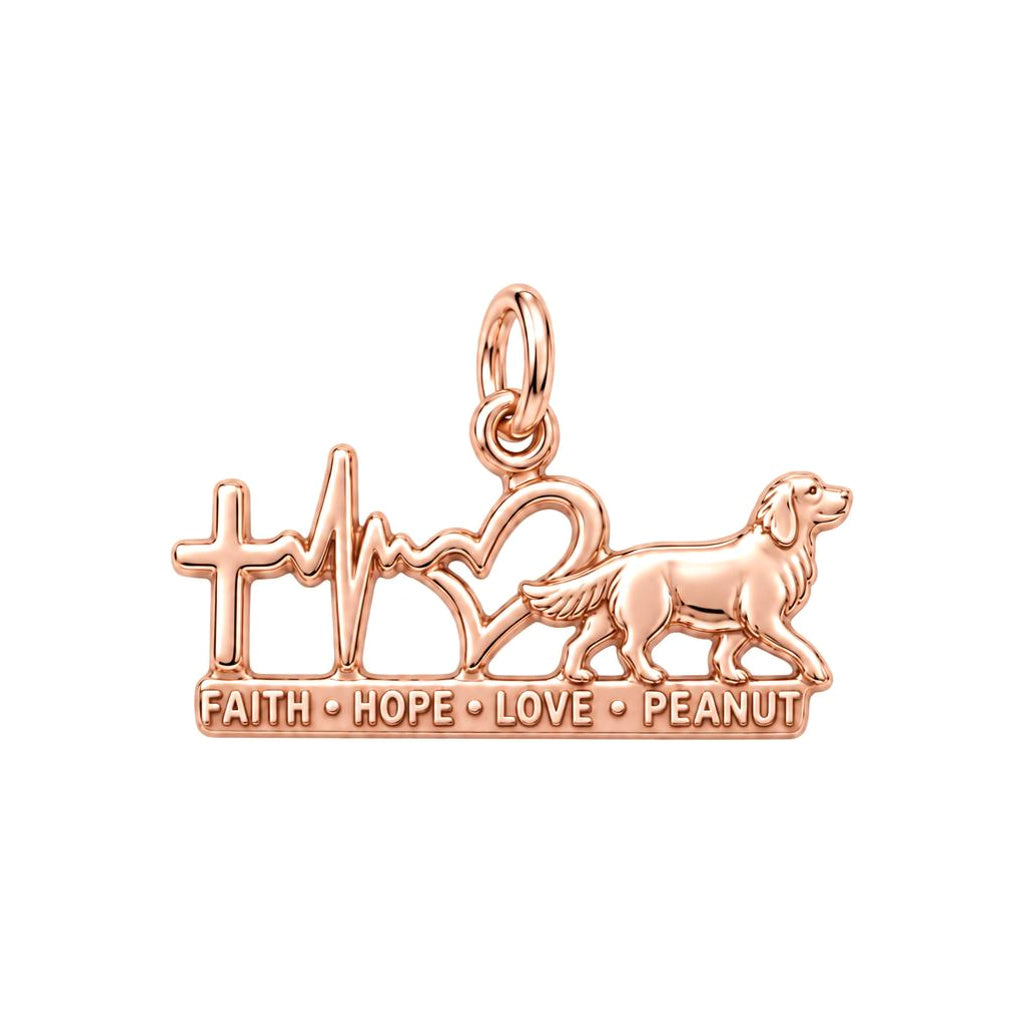 Faith Hope Love Heartbeat Charm Bracelet – Personalized Dog Mom Gift – rose gold 3 cm charm, front view