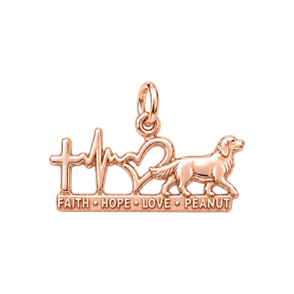 Faith Hope Love Heartbeat Charm Bracelet – Personalized Dog Mom Gift – rose gold 3 cm charm, front view