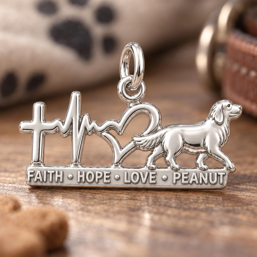 Faith Hope Love Heartbeat Charm Bracelet – Personalized Dog Mom Gift – macro detail of the charm