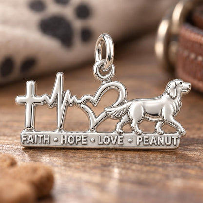 Faith Hope Love Heartbeat Charm Bracelet – Personalized Dog Mom Gift – macro detail of the charm