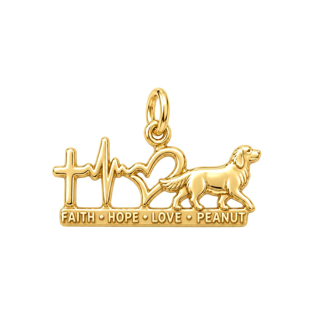 Faith Hope Love Heartbeat Charm Bracelet – Personalized Dog Mom Gift – 18K gold plated 3 cm charm, front view