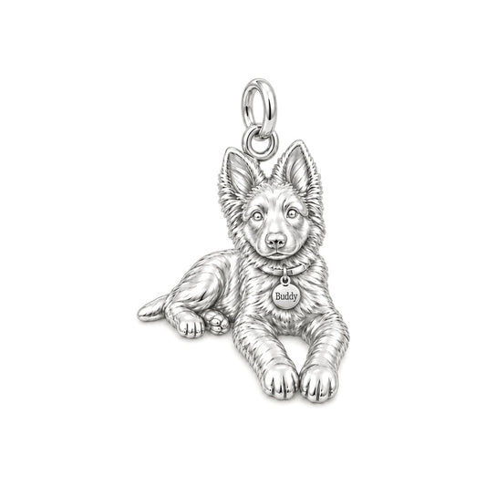 Faithful Companion Portrait Charm Bracelet – Personalized Dog Mom Gift – silver charm, front view