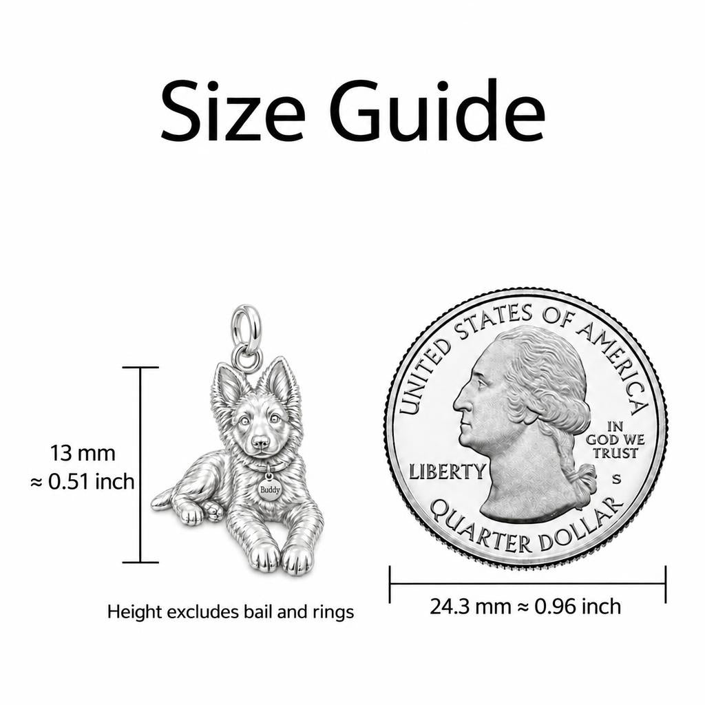 Faithful Companion Portrait Charm Bracelet – Personalized Dog Mom Gift – size guide, 13 mm charm next to a quarter