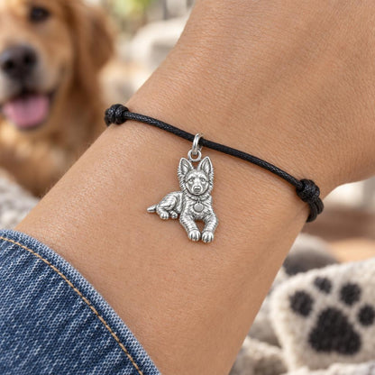 Faithful Companion Portrait Charm Bracelet – Personalized Dog Mom Gift – worn on the wrist on a black cord bracelet