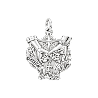 Faithful Union Pinky Swear Charm Bracelet – Personalized Couple Gift – silver plated 3 cm charm, front view