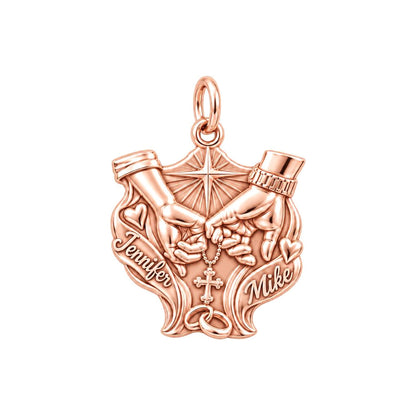 Faithful Union Pinky Swear Charm Bracelet – Personalized Couple Gift – rose gold 3 cm charm, front view