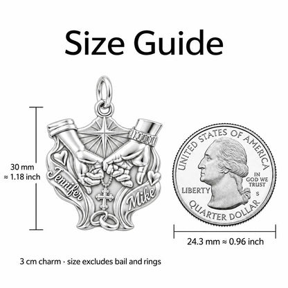 Faithful Union Pinky Swear Charm Bracelet – Personalized Couple Gift – size guide, 3 cm charm next to a quarter