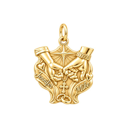 Faithful Union Pinky Swear Charm Bracelet – Personalized Couple Gift – 18K gold plated 3 cm charm, front view