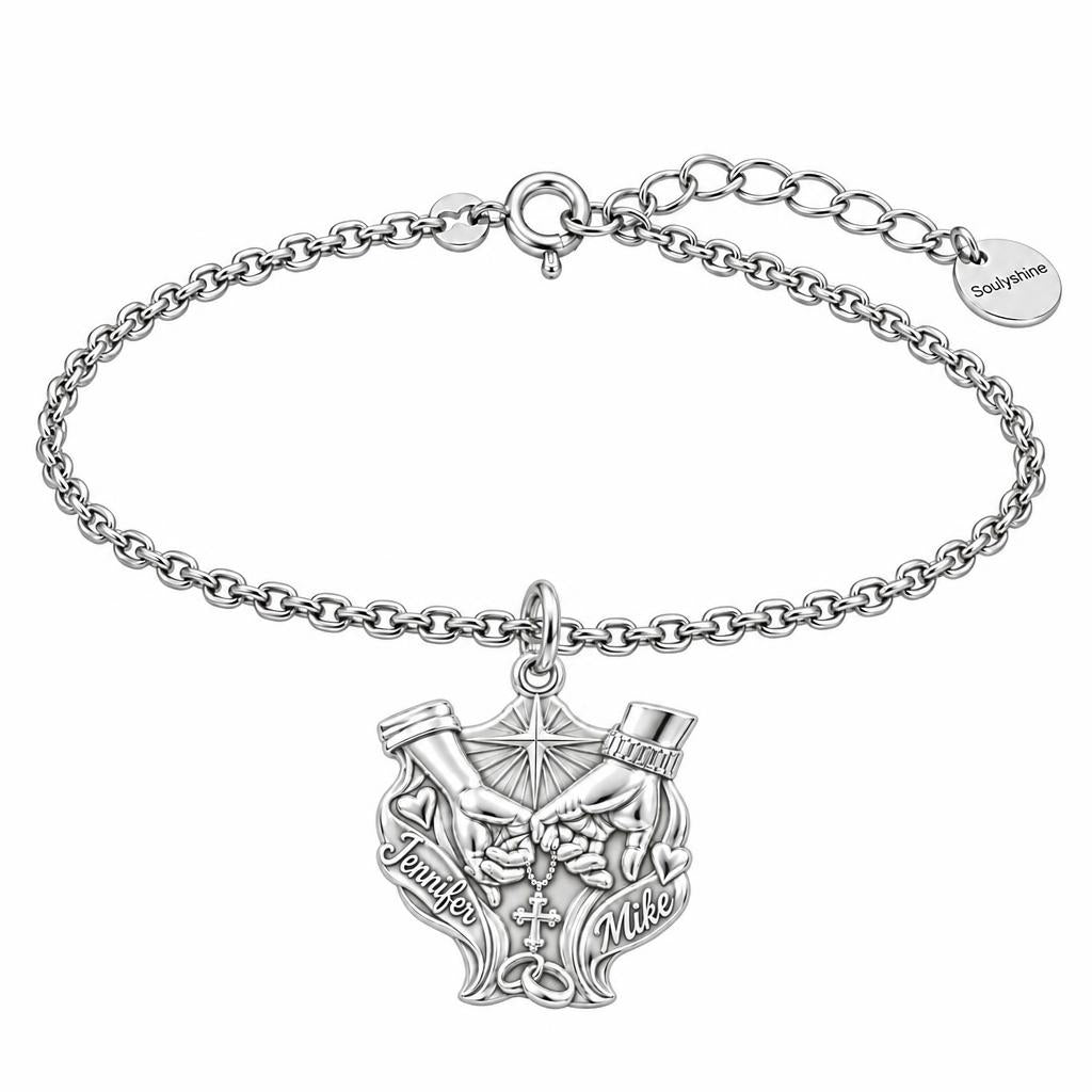 Faithful Union Pinky Swear Charm Bracelet Set – silver, front view