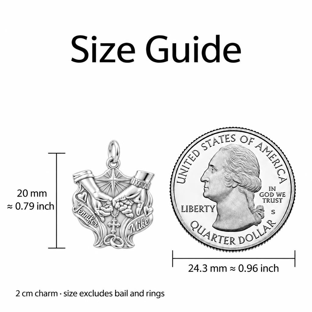 Faithful Union Pinky Swear Charm Bracelet Set – size guide, 13 mm charm next to a quarter