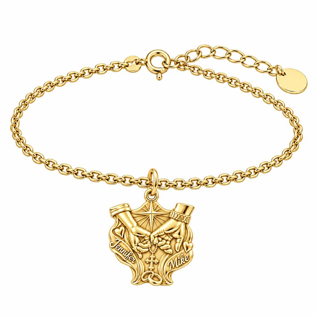 Faithful Union Pinky Swear Charm Bracelet Set – 18K gold, front view
