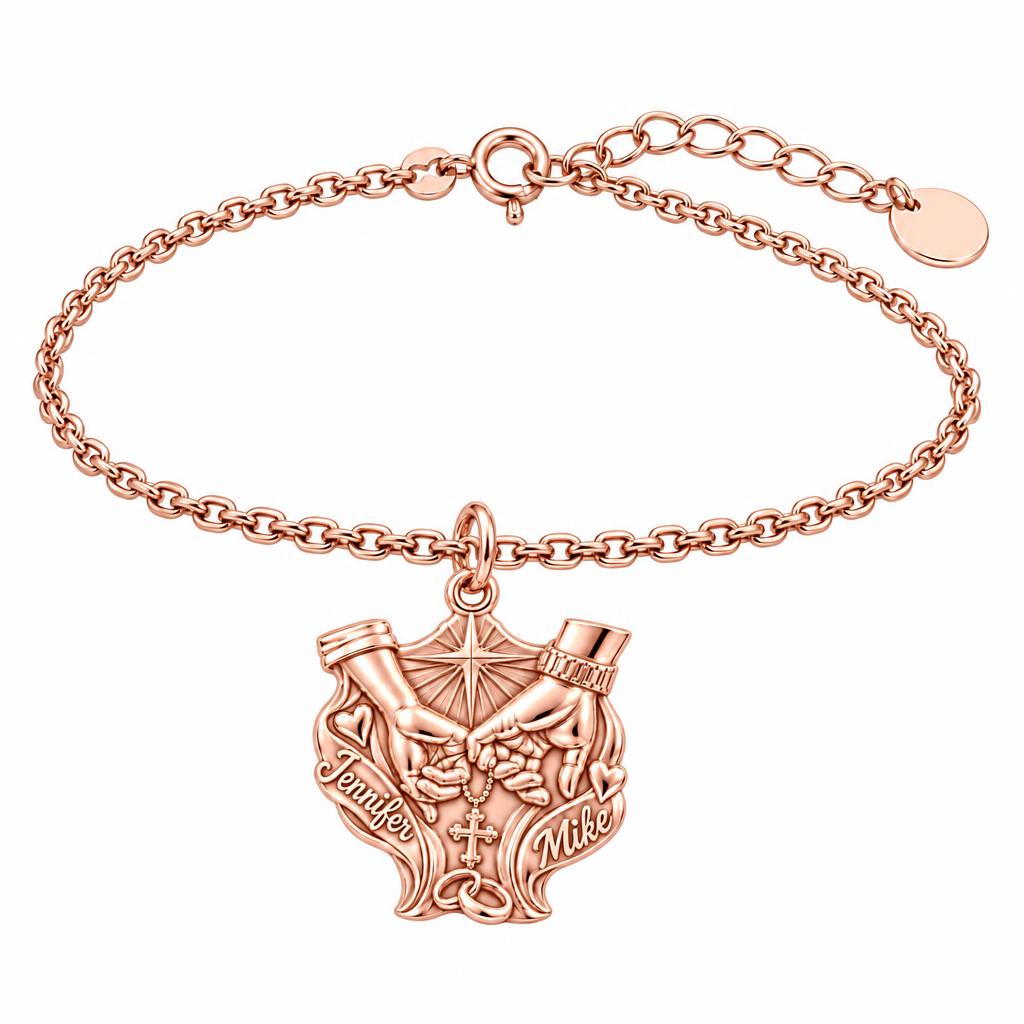 Faithful Union Pinky Swear Charm Bracelet Set – rose gold, front view