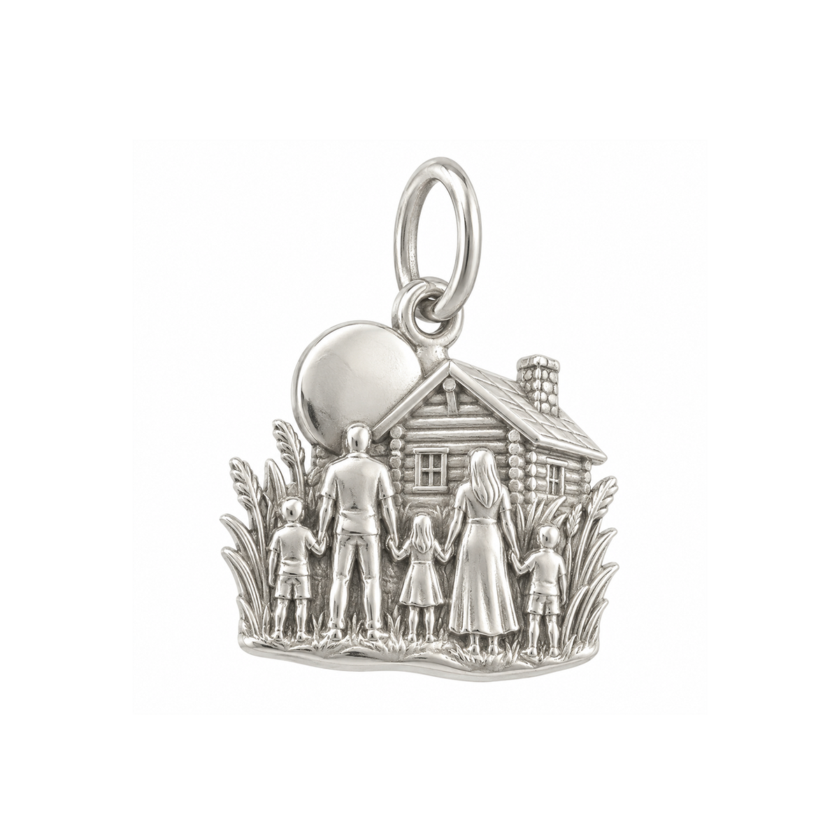 Family Beside a Prairie House Charm — Silver — 50-works-silver-20260916-185
