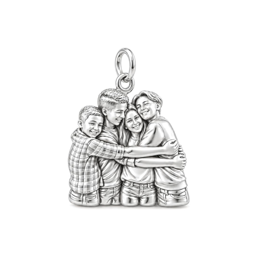 Family Group Hug Charm Bracelet – Personalized Mom Gift – silver charm, front view