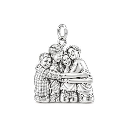 Family Group Hug Charm Bracelet – Personalized Mom Gift – silver charm, front view