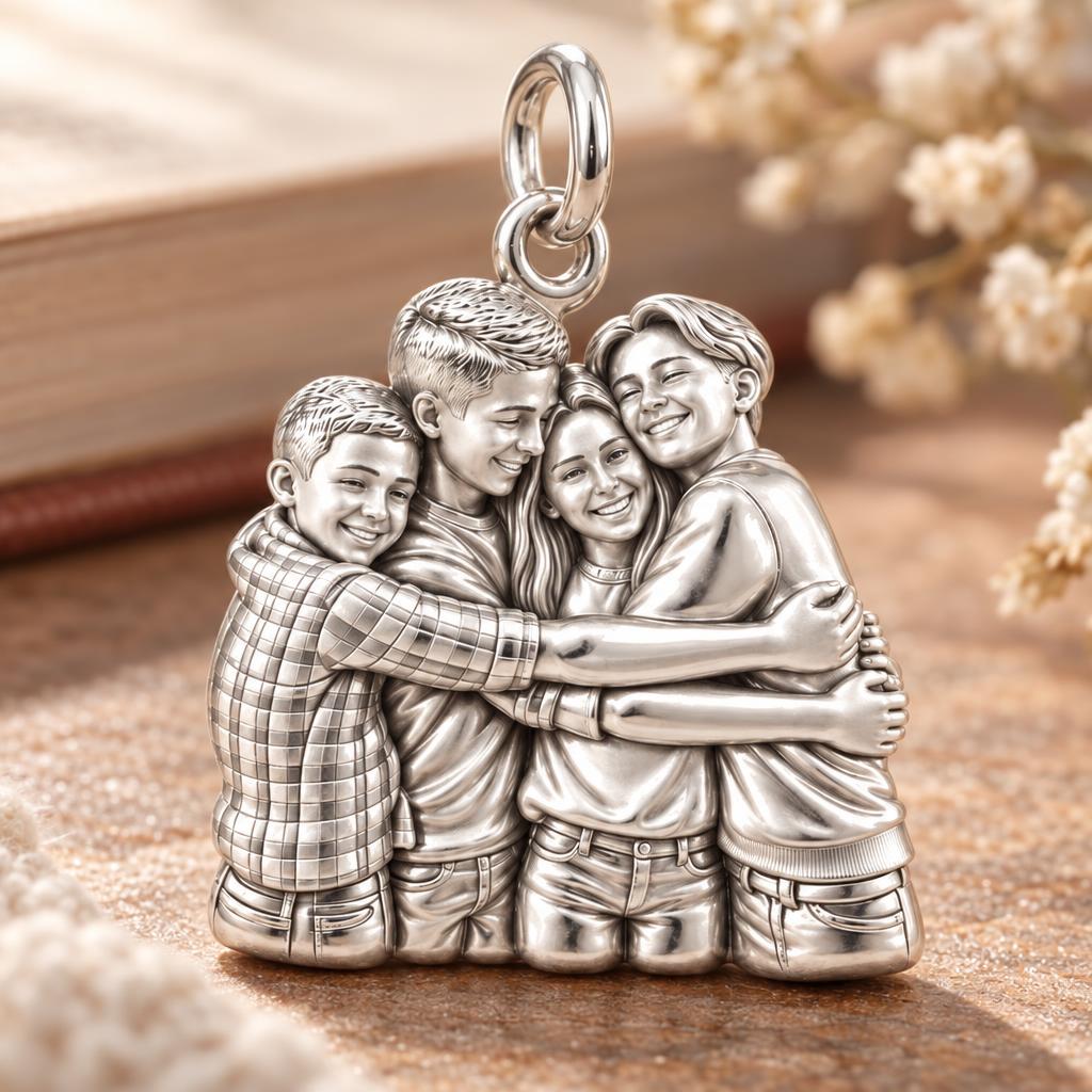 Family Group Hug Charm Bracelet – Personalized Mom Gift – macro detail of the charm
