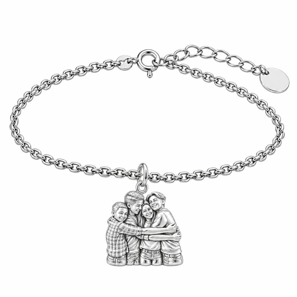 Family Group Hug Charm Bracelet Set – silver, front view