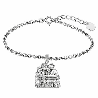 Family Group Hug Charm Bracelet Set – silver, front view