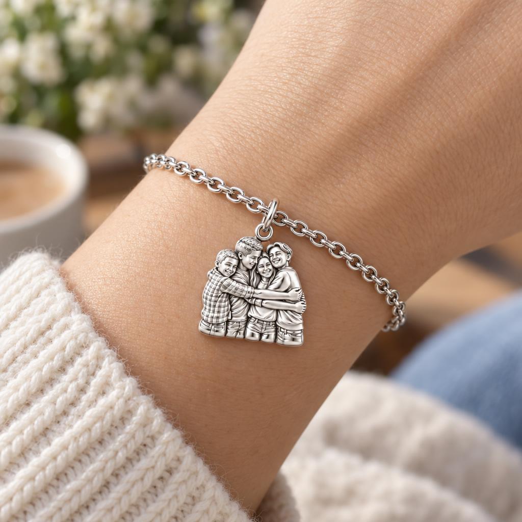 Family Group Hug Charm Bracelet Set – worn / in use