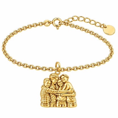Family Group Hug Charm Bracelet Set – 18K gold, front view