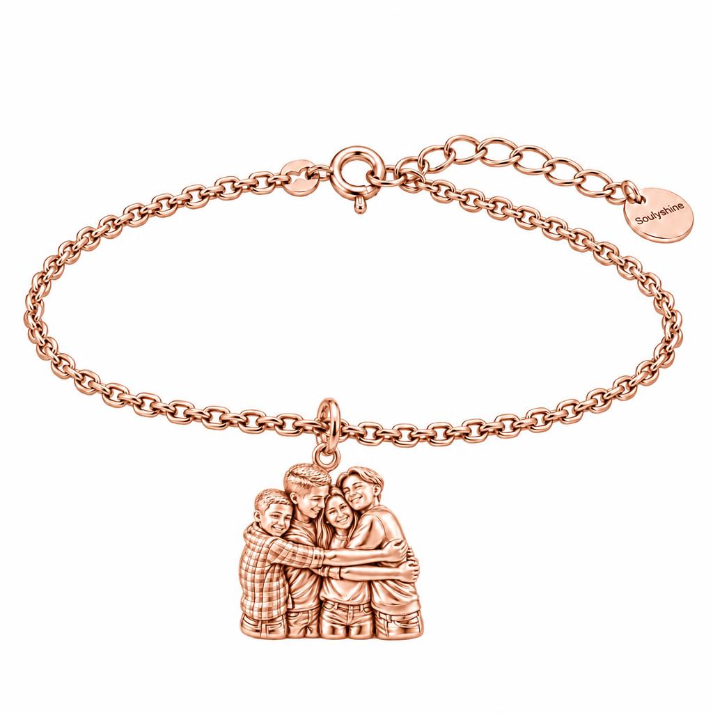 Family Group Hug Charm Bracelet Set – rose gold, front view