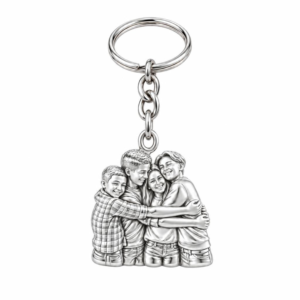 Family Group Hug Charm Keychain – silver, front view