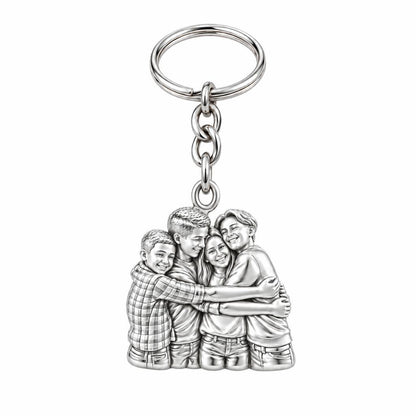 Family Group Hug Charm Keychain – silver, front view