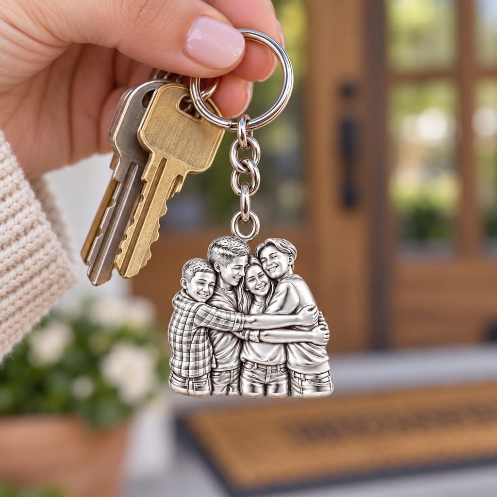 Family Group Hug Charm Keychain – worn / in use