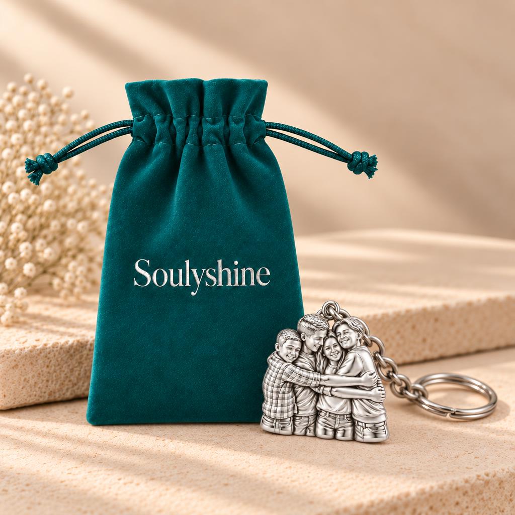 Family Group Hug Charm Keychain – Soulyshine velvet gift pouch