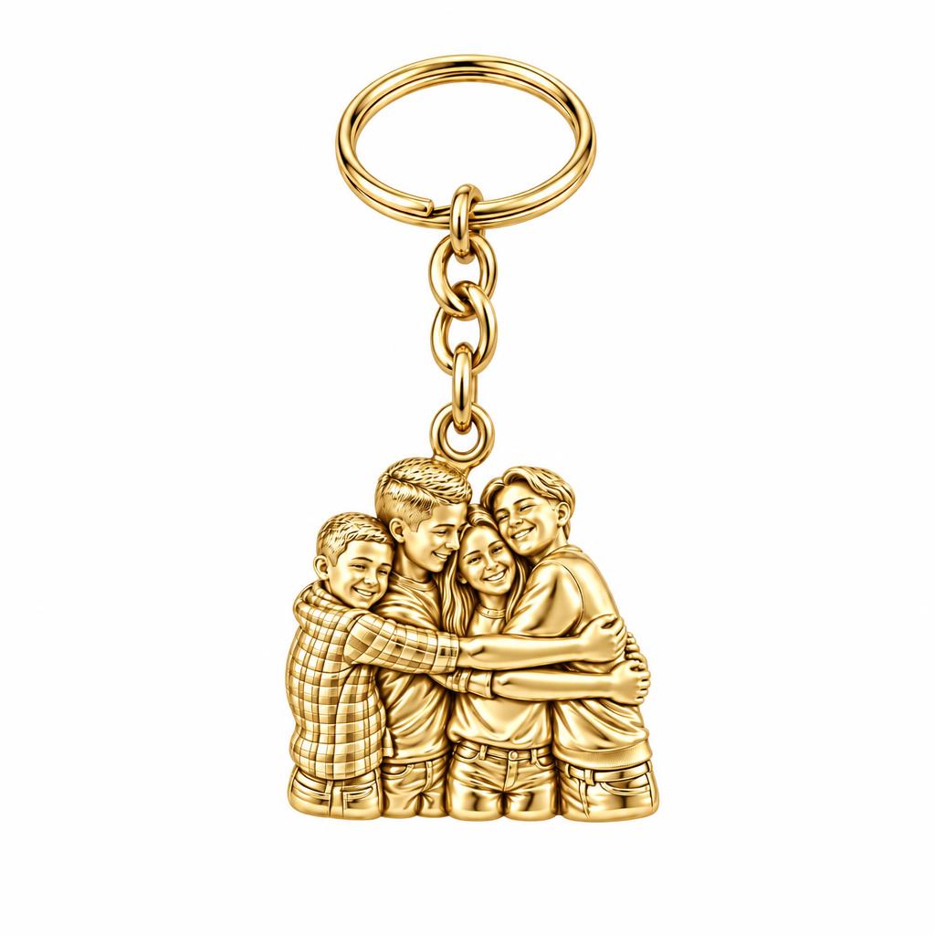 Family Group Hug Charm Keychain – 18K gold, front view