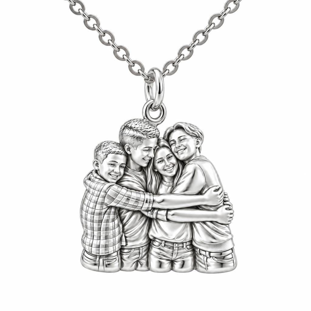 Family Group Hug Charm Necklace Set – silver, front view