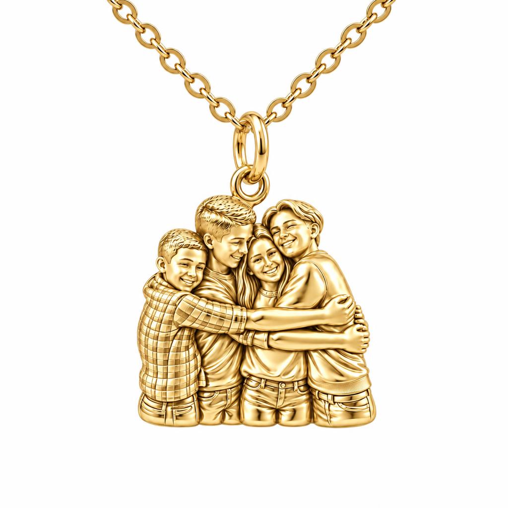 Family Group Hug Charm Necklace Set – 18K gold, front view