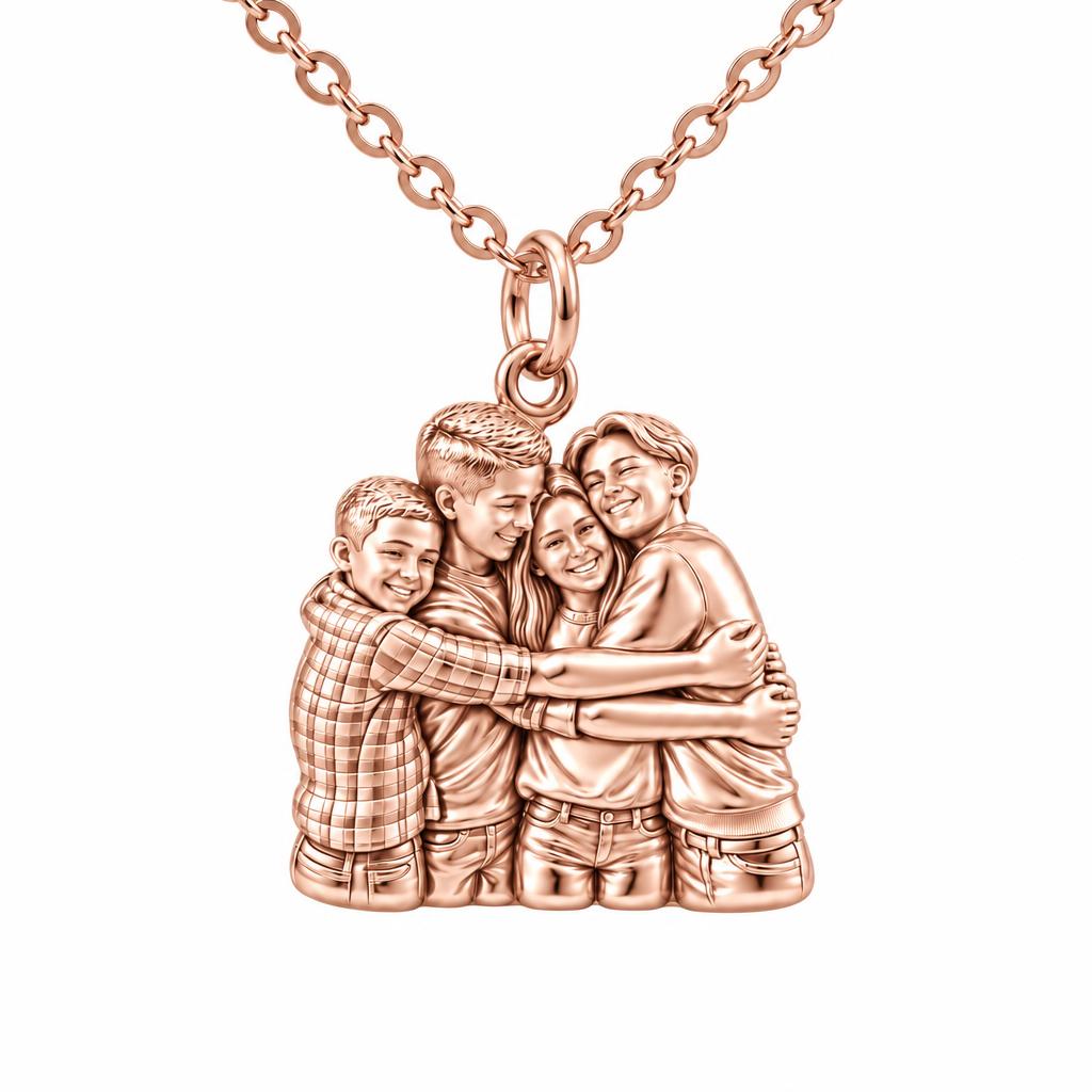 Family Group Hug Charm Necklace Set – rose gold, front view